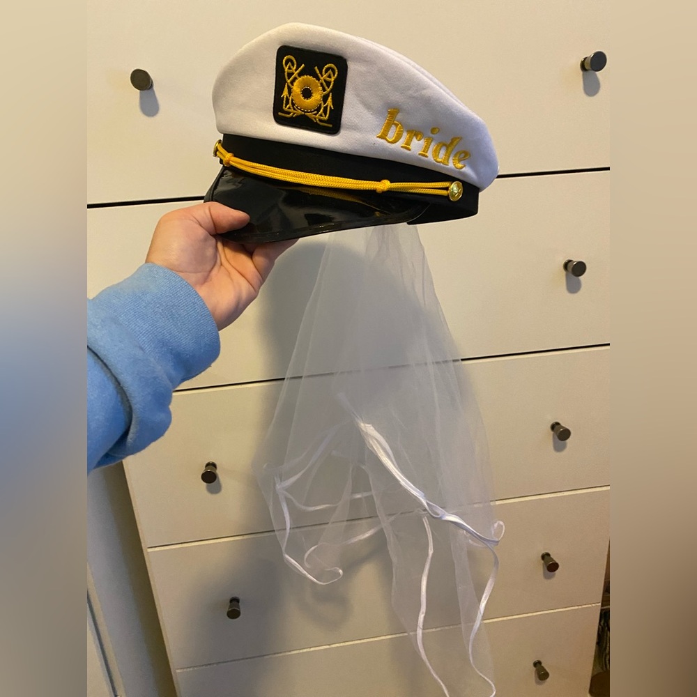 White and Gold Bride Captain Hat